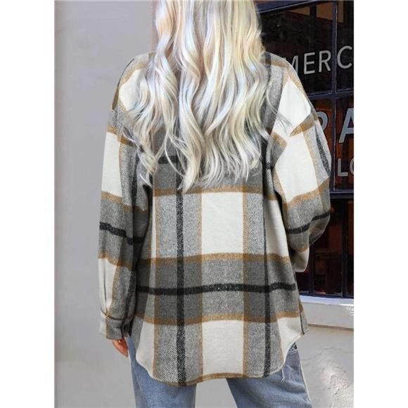 Women's Flannel Plaid Shacket Long Sleeve Button Down Shirts Jacket Coats‎ - Picture 2 of 6